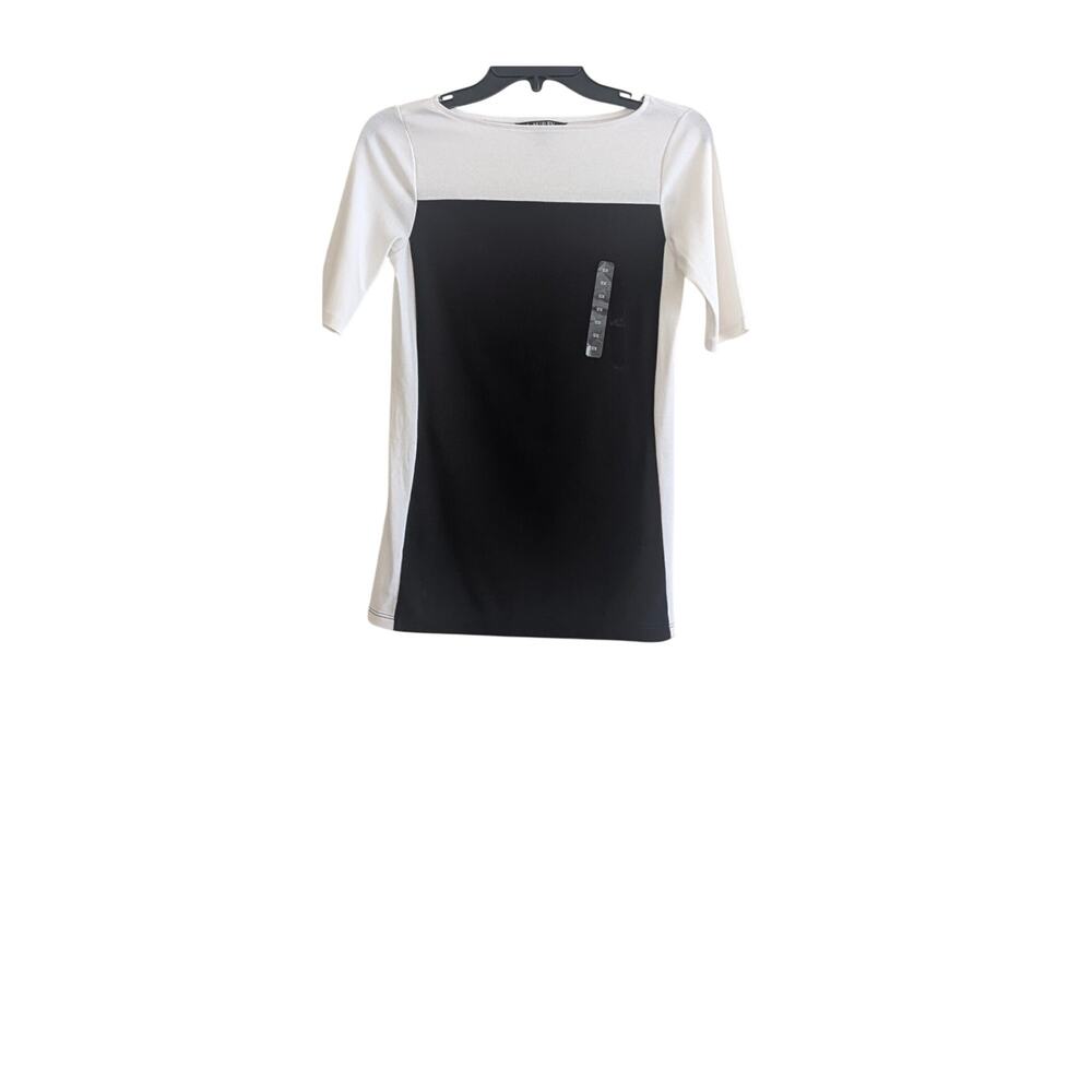 Lauren Ralph Lauren Colorblock Top Black Cream XS Short Sleeve